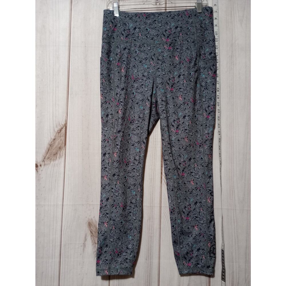Reebok Pants Womens Large Gray Abstract Pocket High Rise Leggings Athletic Gym